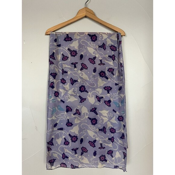 Vintage Art‎ Deco 100% Silk Lavender Honey Suckle Floral & Butterfly Pattern - Picture 1 of 5